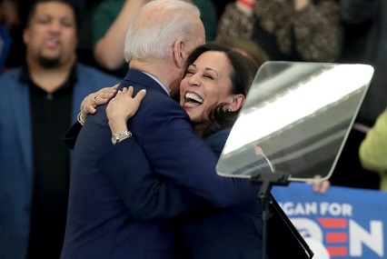 Joe Biden hugs Kamala Harris